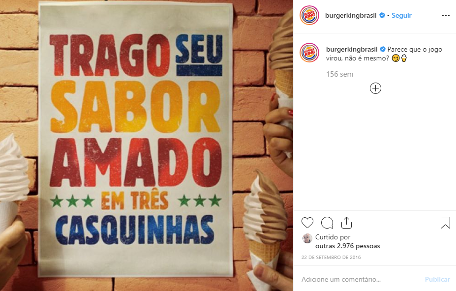 Imagem do post do Burger King no Instagram