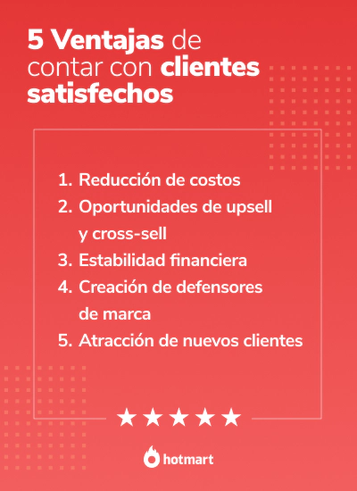 Imagen de la lista de los beneficios y ventajas que ofrece tener clientes satisfechos y una buena atención al cliente.